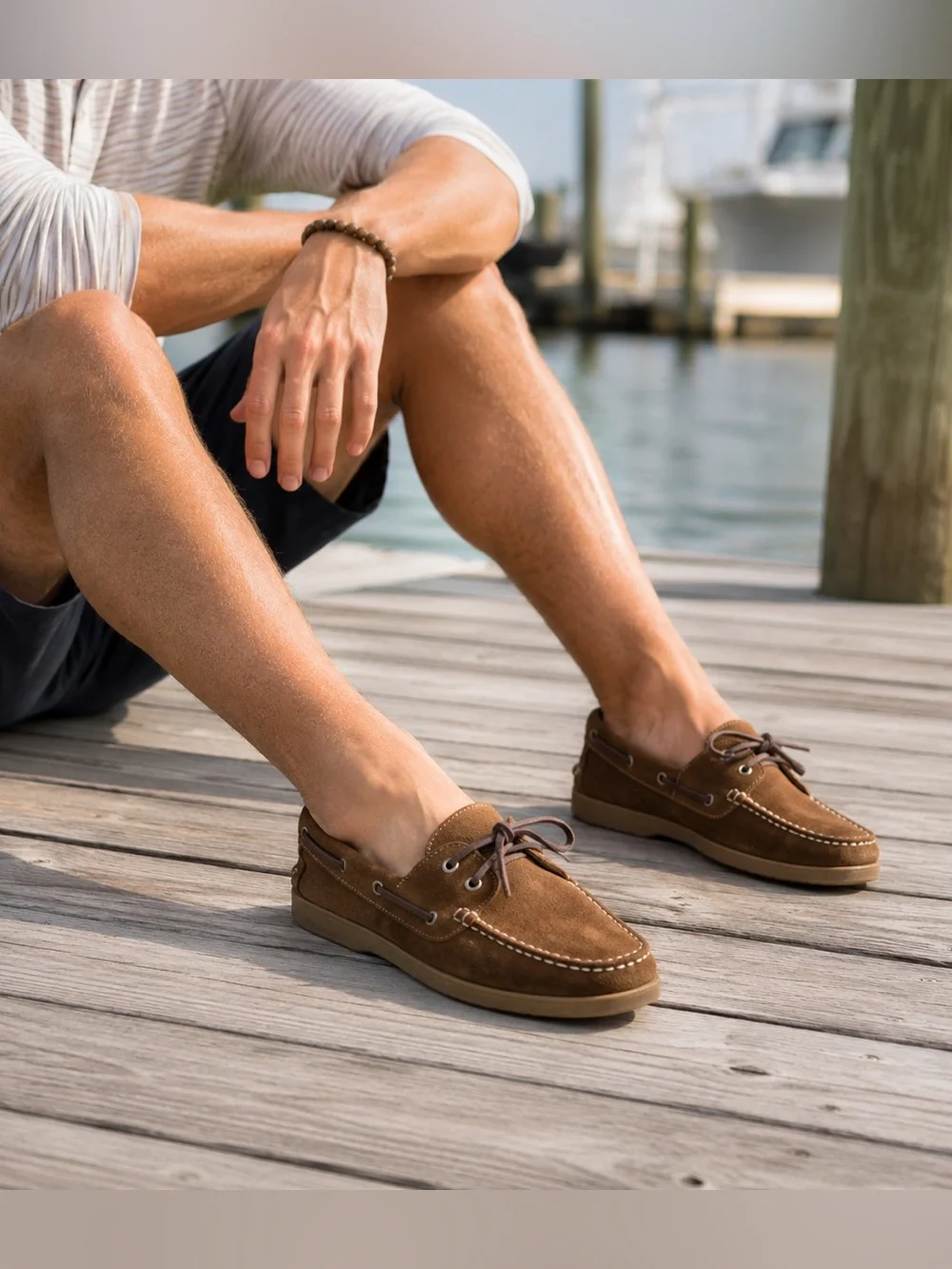 American Eagle Men’s Suede Boat Shoes Brown Leather Lace Moc Toe Loafers Sz 8
